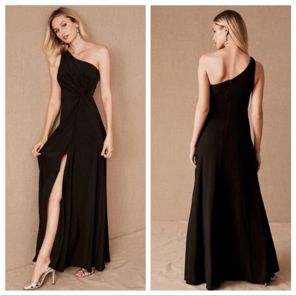 Anthropologie BHLDN Brixen Black One Shoulder Formal Full Length Gown, size 2